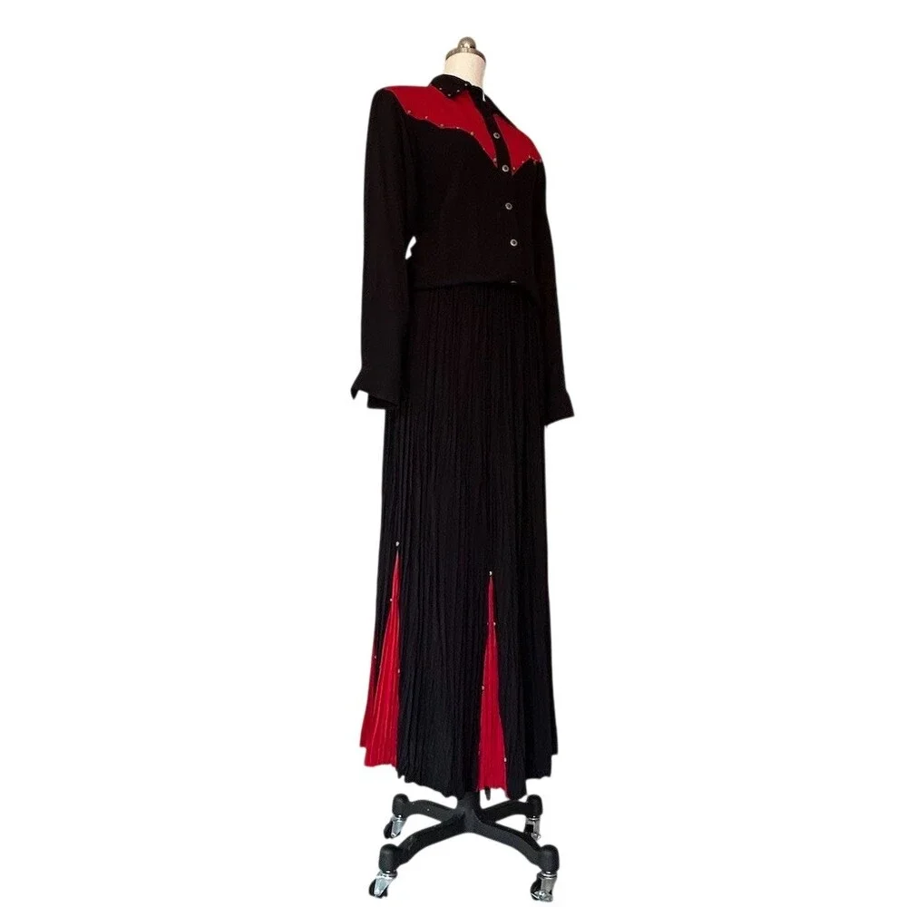 Lucille Skirt Suit Womens Size 6 Black Red 2pc Western Rockabilly Fringe - Picture 10 of 12
